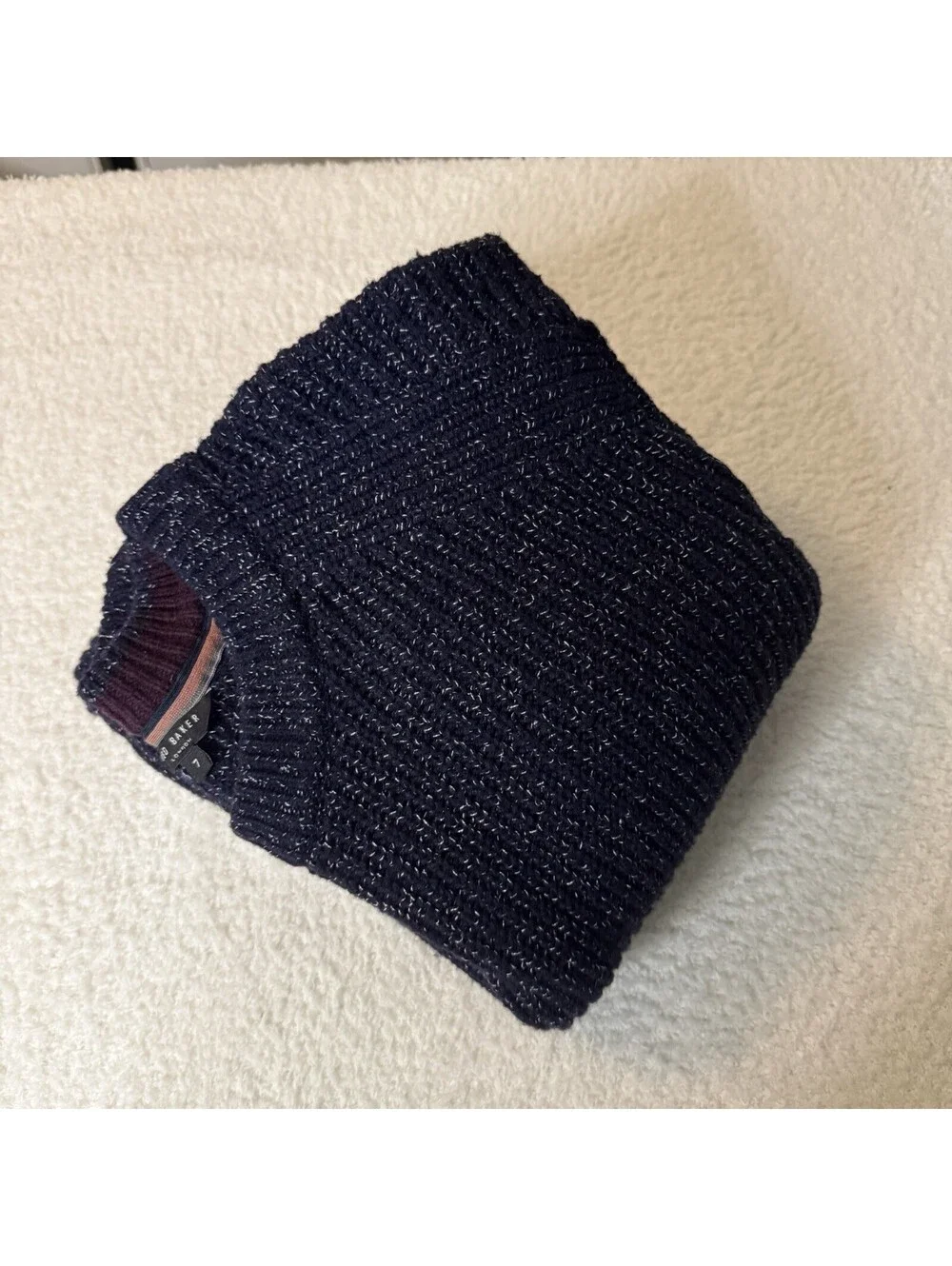 Ted Baker London Mens Size 7 Navy Blue Chunky Knit Wool Blend Crewneck Sweater